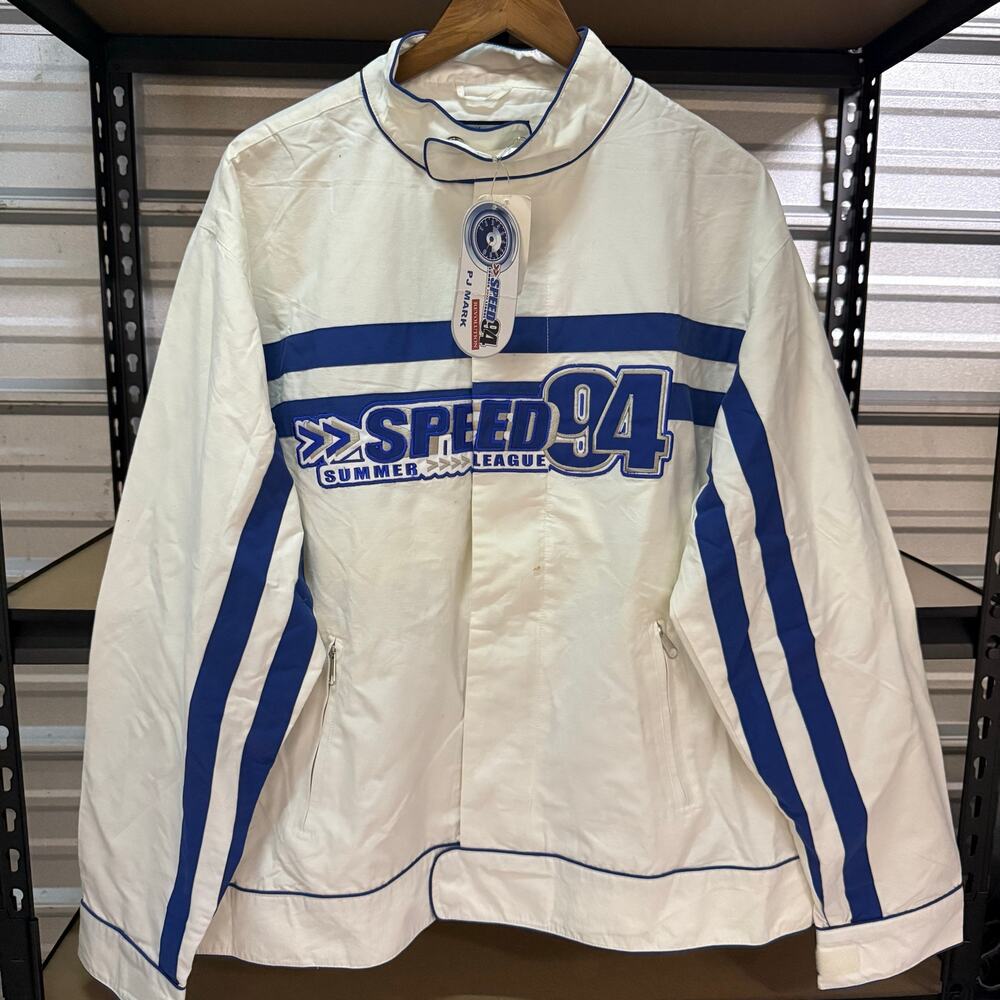 Vintage Y2K PJ Mark Speed 94 Racing Jacket White Blue With Tags Mens XL